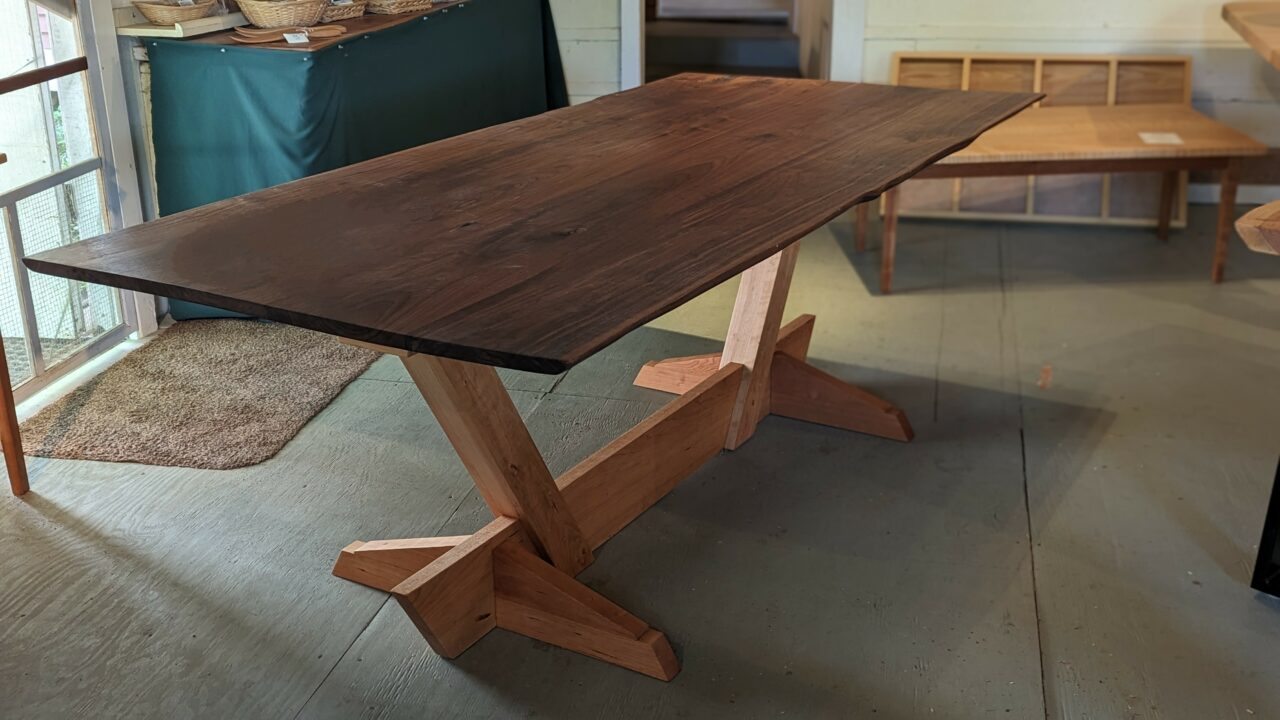 Live Edge Black Walnut Dining Table With Cherry Trestle Base 4900