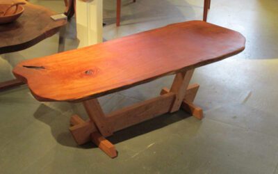 Cherry Live Edge Coffee Table on Canted Trestle Base – $850
