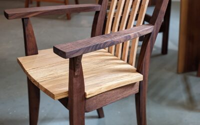 Black Walnut Armchair with Maple Slats and Spalted Maple Seats – $1000